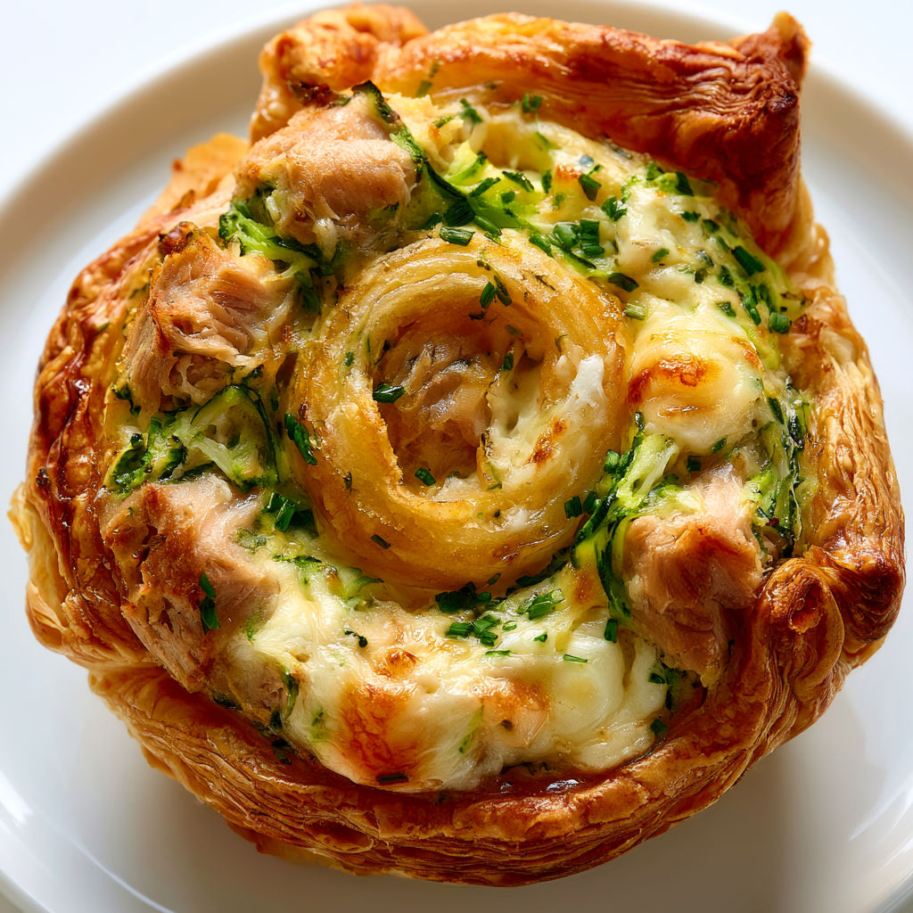 Quiches dorées avec courgettes, fromage et thon prêtes rapidement.
