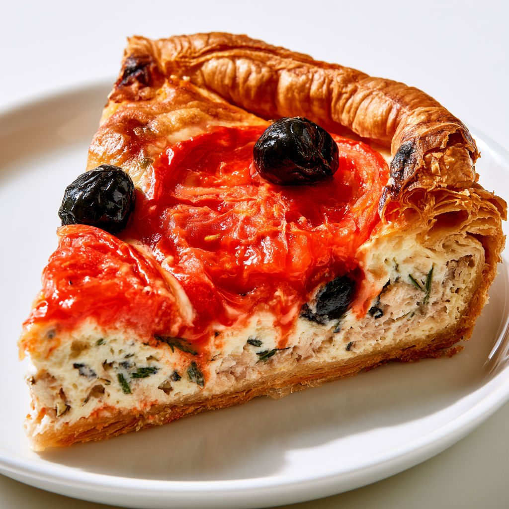 Superbe tarte au thon et tomates avec estragon et mascarpone.