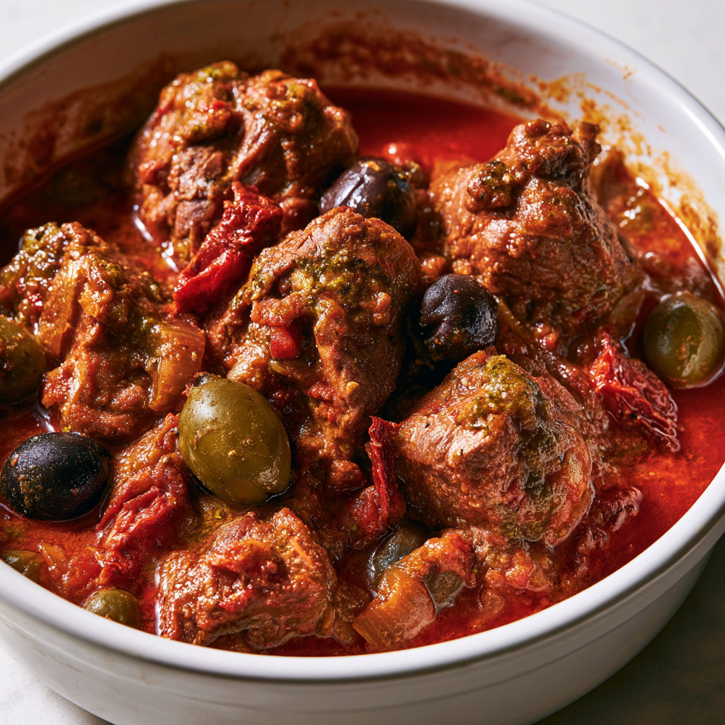 Un délice de veau aux olives et pesto rosso.
