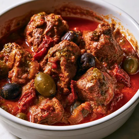 Un délice de veau aux olives et pesto rosso.