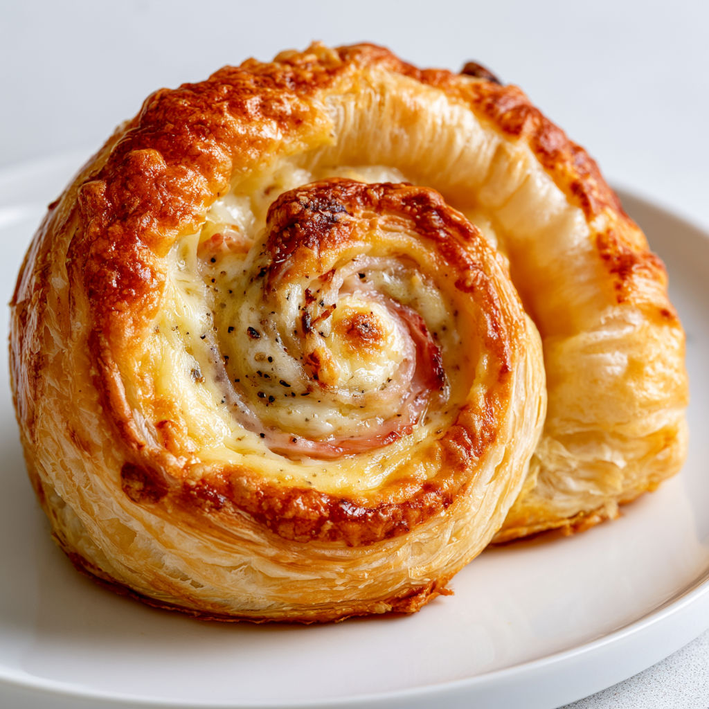Bouchées feuilletées dorées avec fromage et lardons prêtes à croquer.