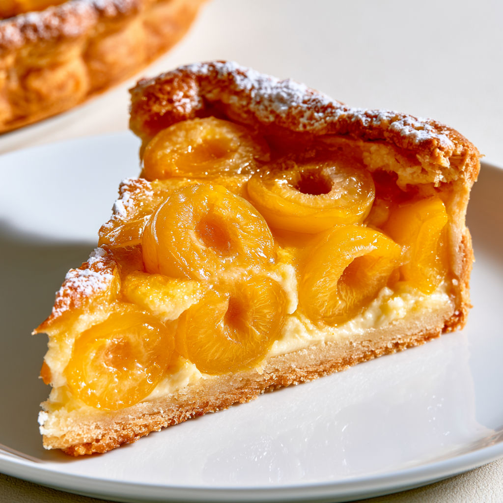 Une belle tarte aux mirabelles servie de façon traditionnelle alsacienne.