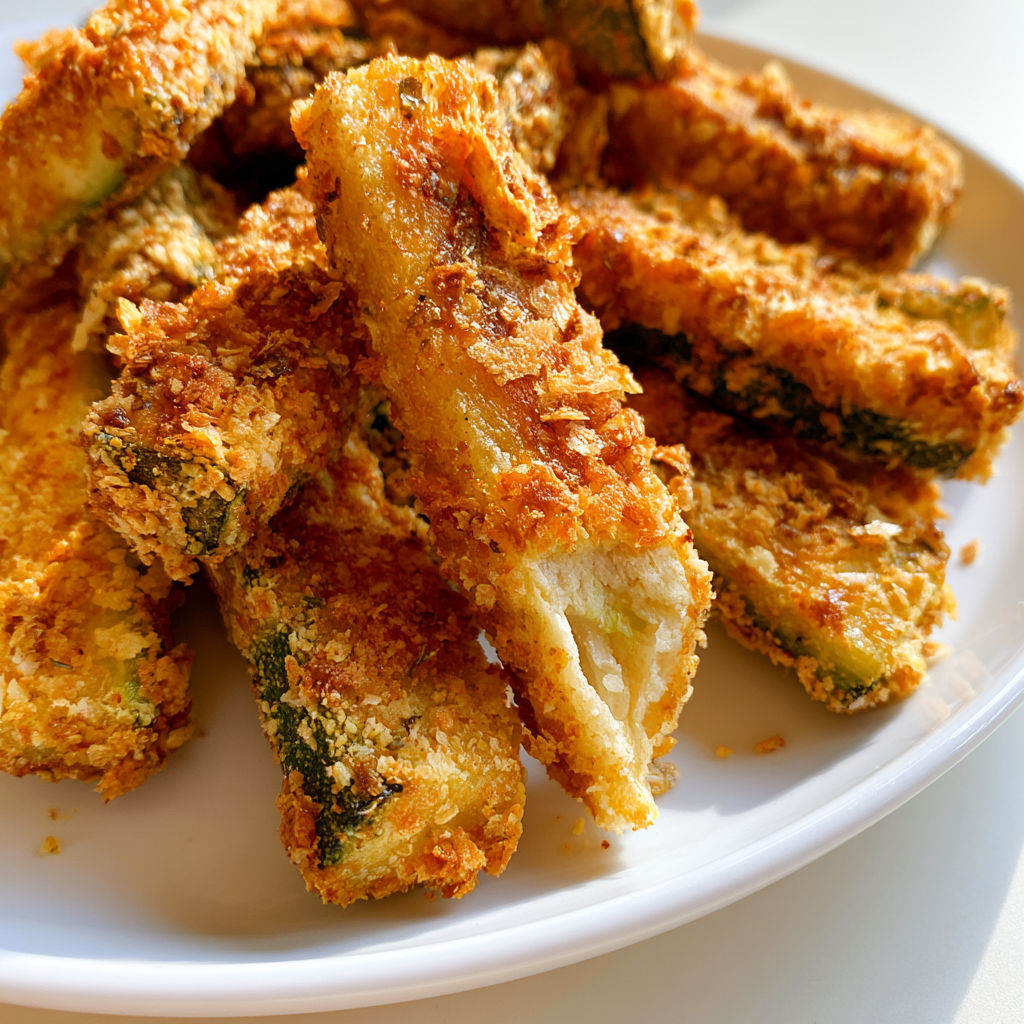 Bâtonnets croustillants de courgette vegan et gluten free à grignoter avec les doigts.