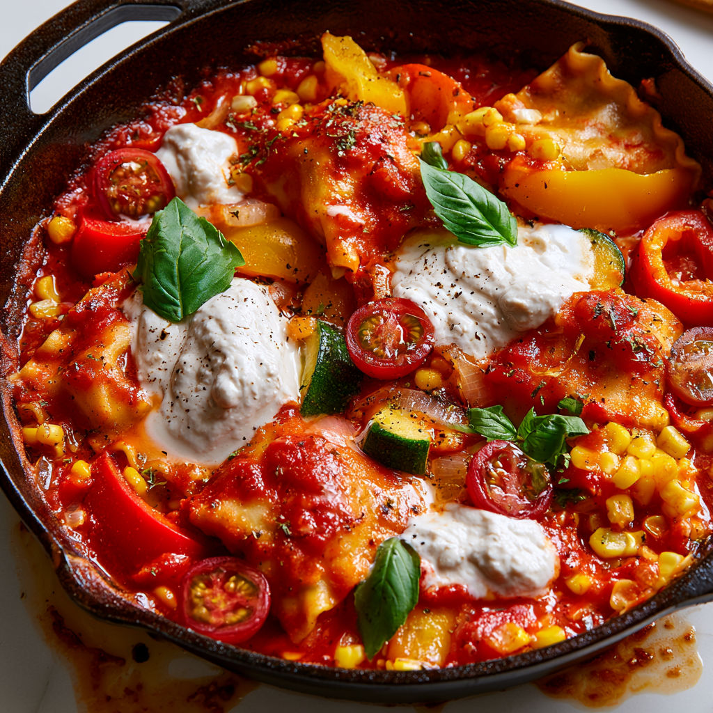 Lasagnes végétaliennes bien crémeuses aux légumes du soleil en un seul plat.