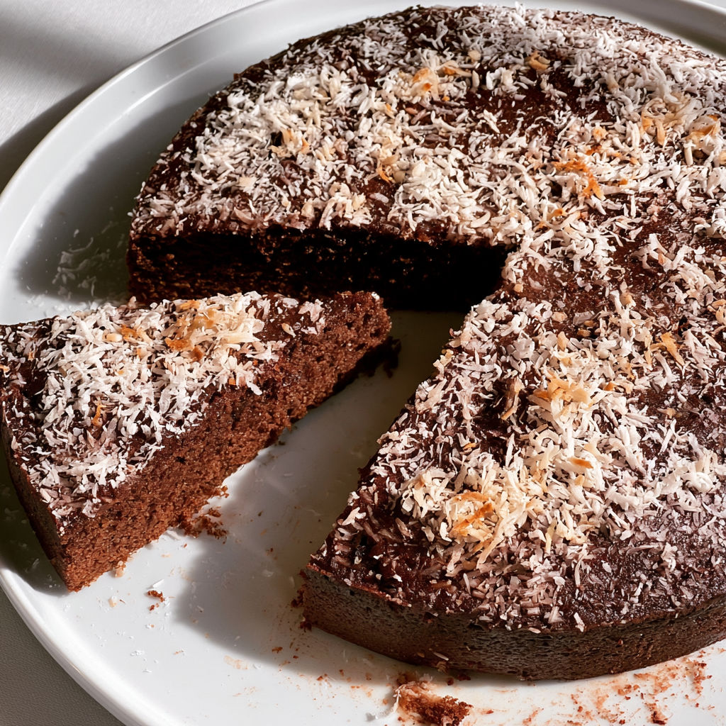Moelleux chocolat noir coco fait maison.