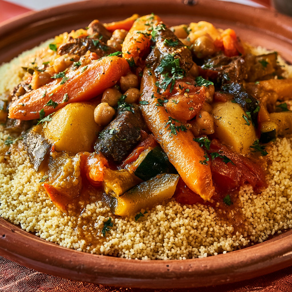 Un couscous réconfortant avec pois chiches et légumes bien tendres.