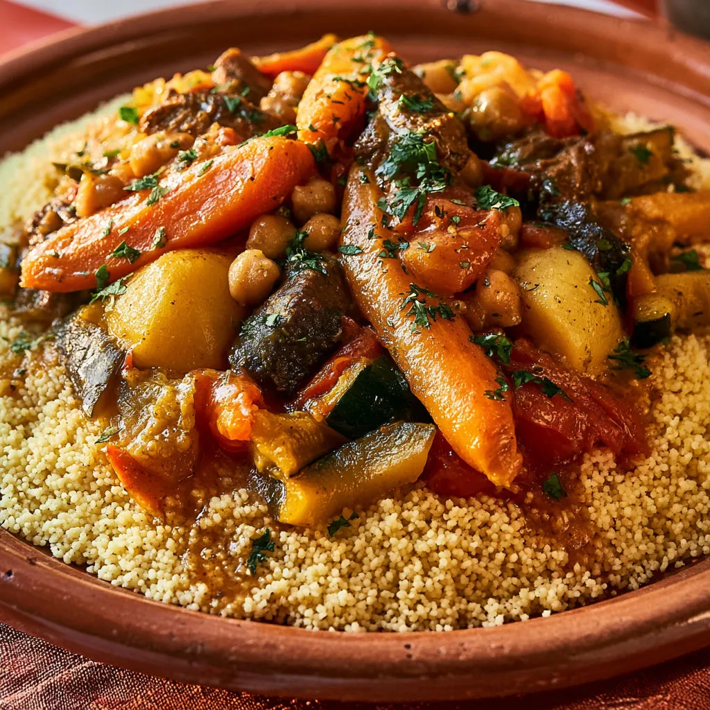 Un couscous réconfortant avec pois chiches et légumes bien tendres.