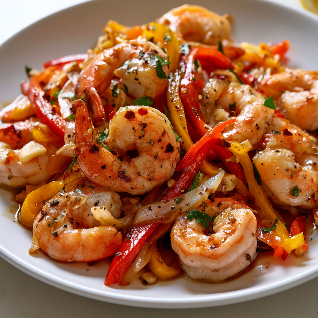 Crevettes et poivrons super colorés pour un repas facile.