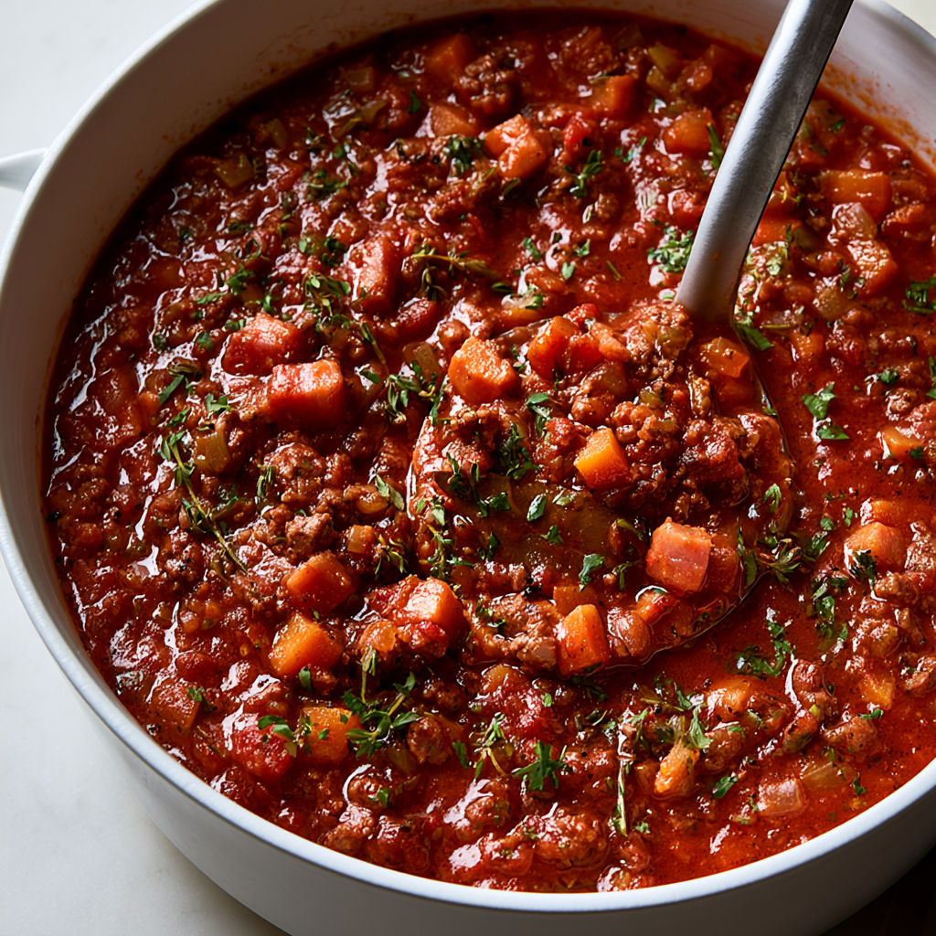 Bolognaise maison onctueuse au bœuf et lard fumé.