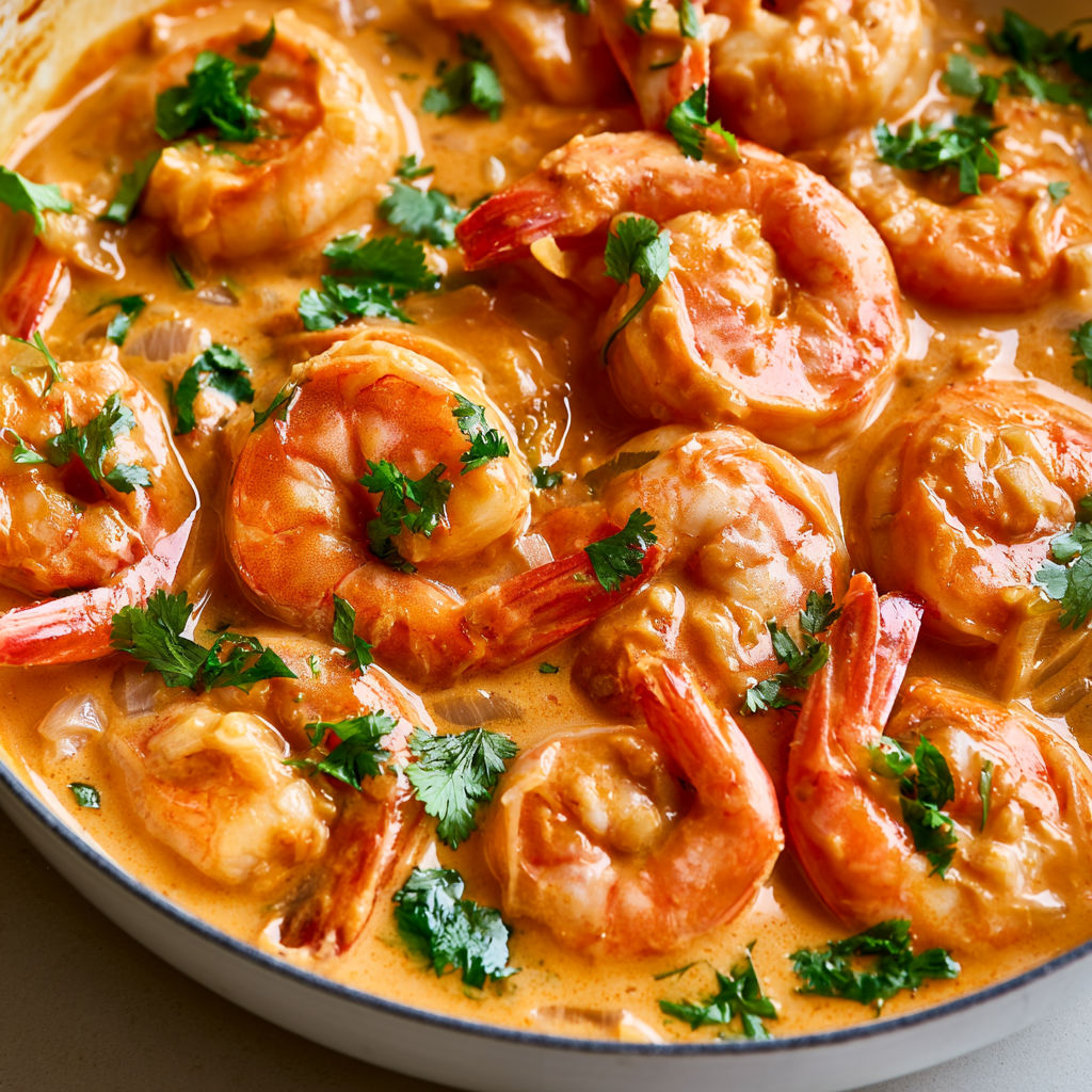 Crevettes onctueuses au curry coco prêtes à servir à l'airfryer.