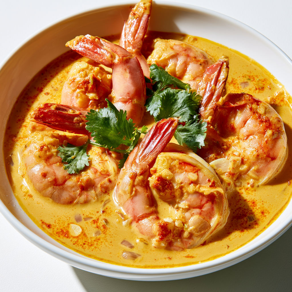 Crevettes au curry rouge et lait de coco faites à l'airfryer.