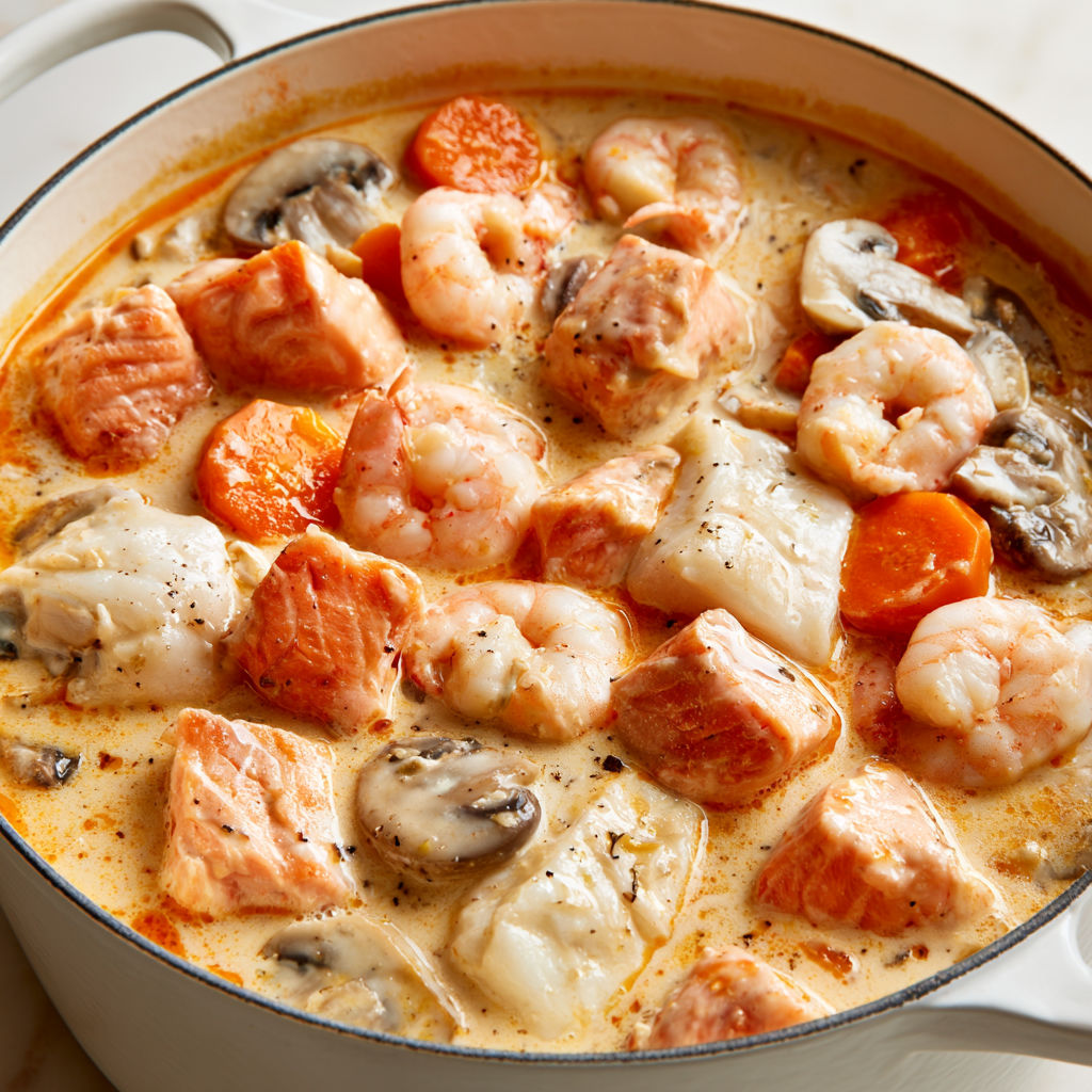 Délicieuse blanquette de poisson et fruits de mer au Cookeo.