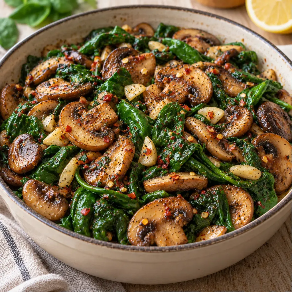 Poêlée rapide champignons épinards