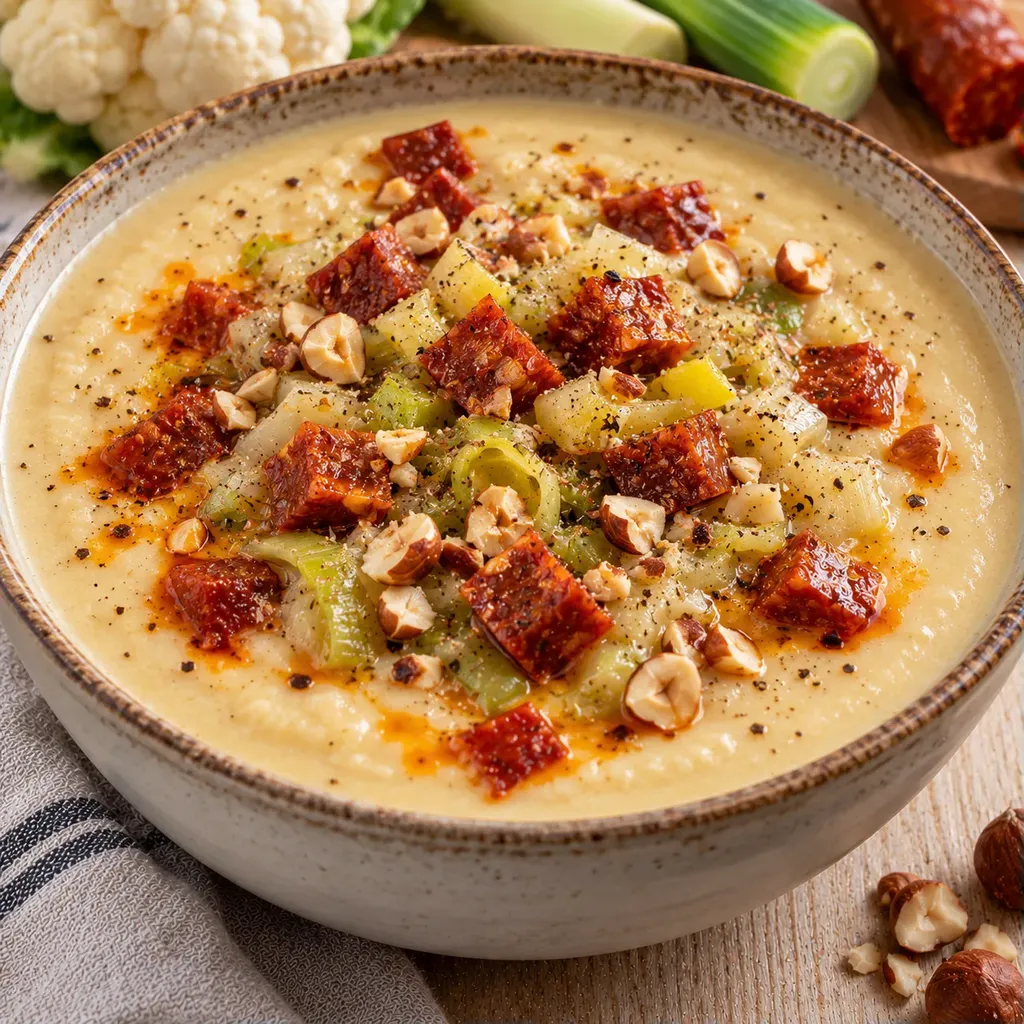 Soupe chorizo chou-fleur noisettes