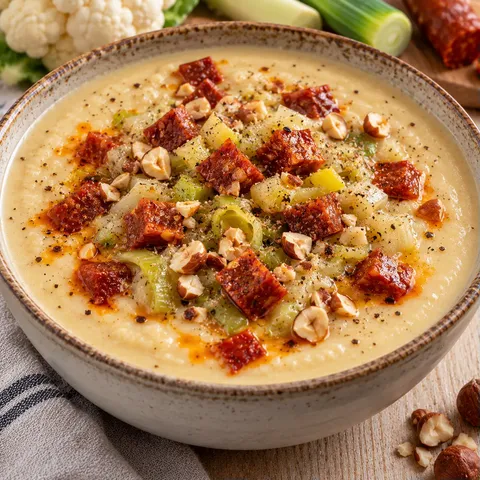 Soupe chorizo chou-fleur noisettes