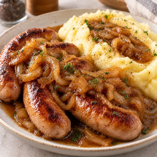 Saucisses et Purée oignons