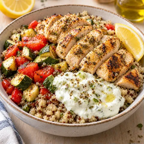 Bol poulet quinoa méditerranéen