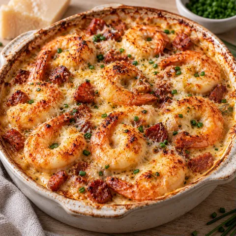 Parmesan et Crevettes au Chorizo