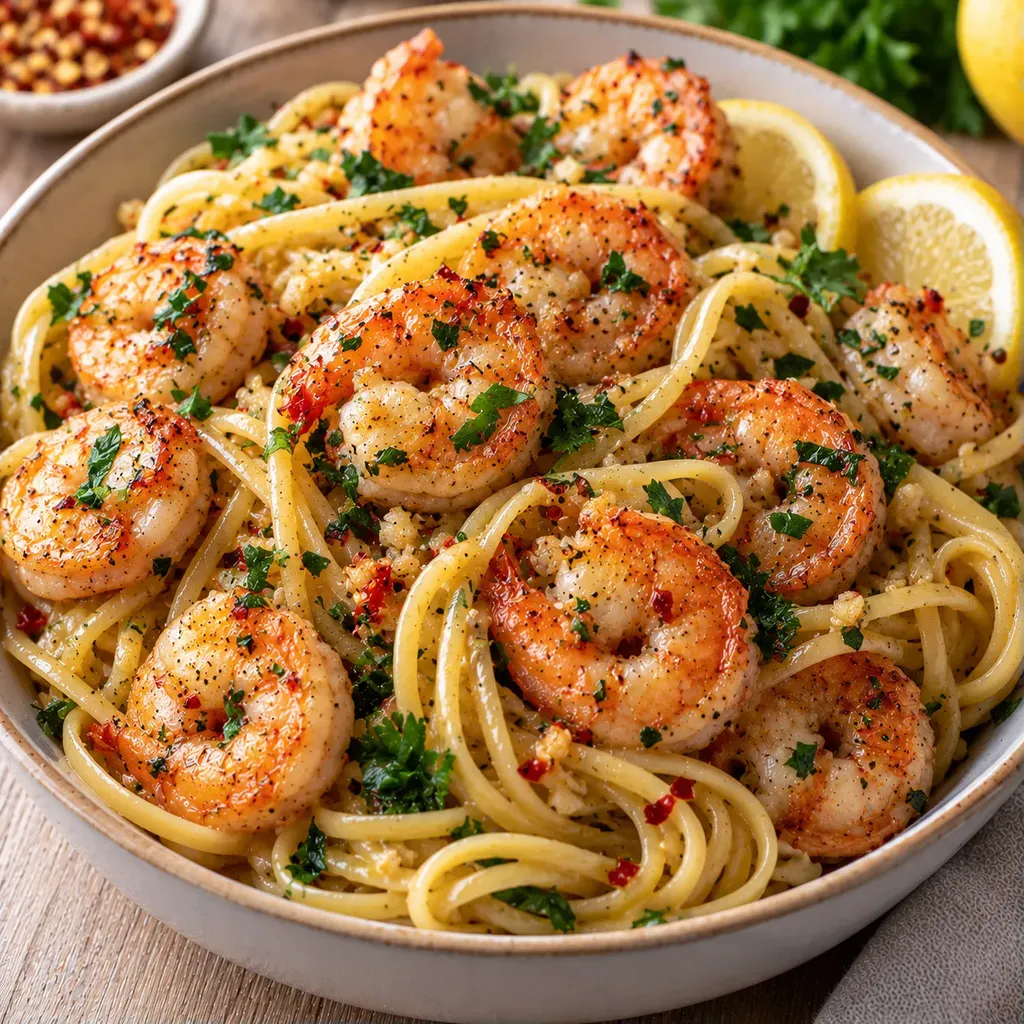 Pâtes crevettes ail