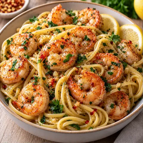 Pâtes crevettes ail