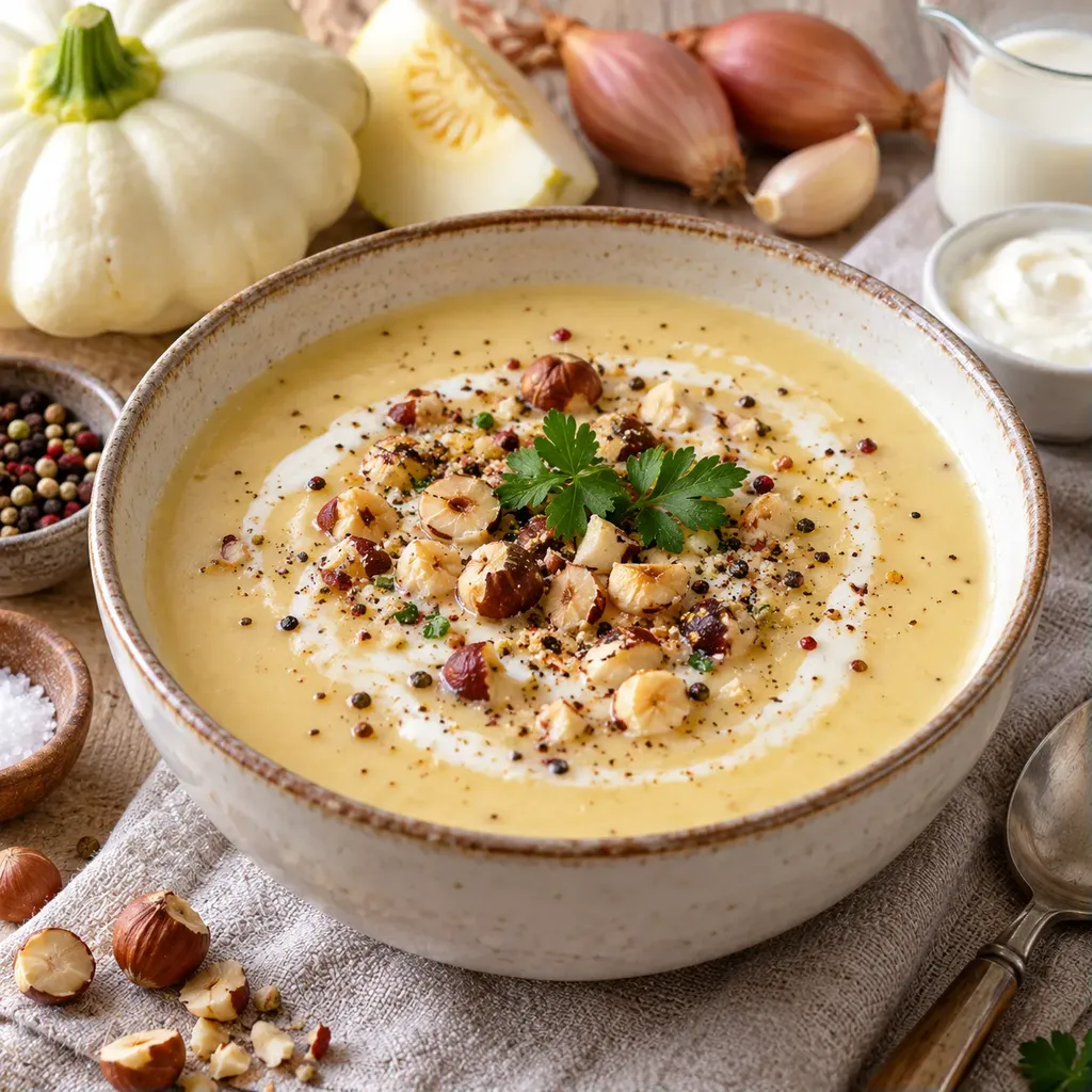 Pâtisson et noisettes en velouté