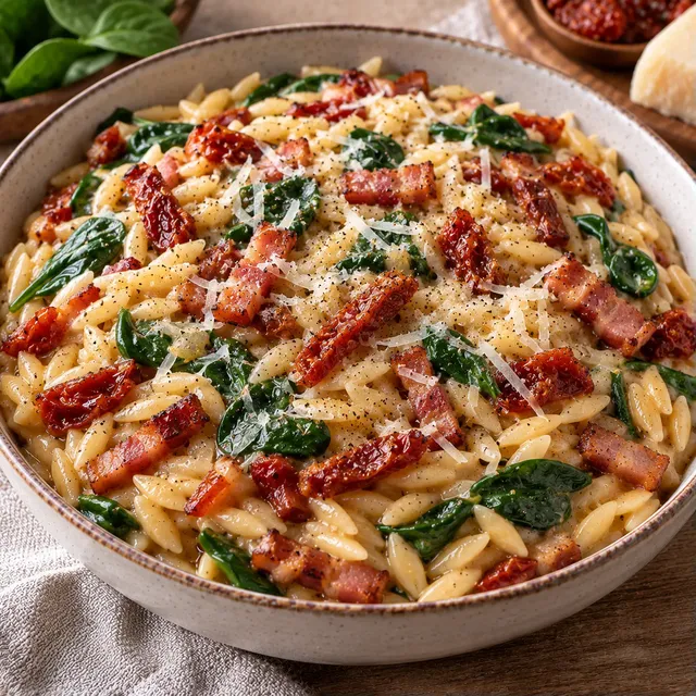 Orzo crémeux lardons