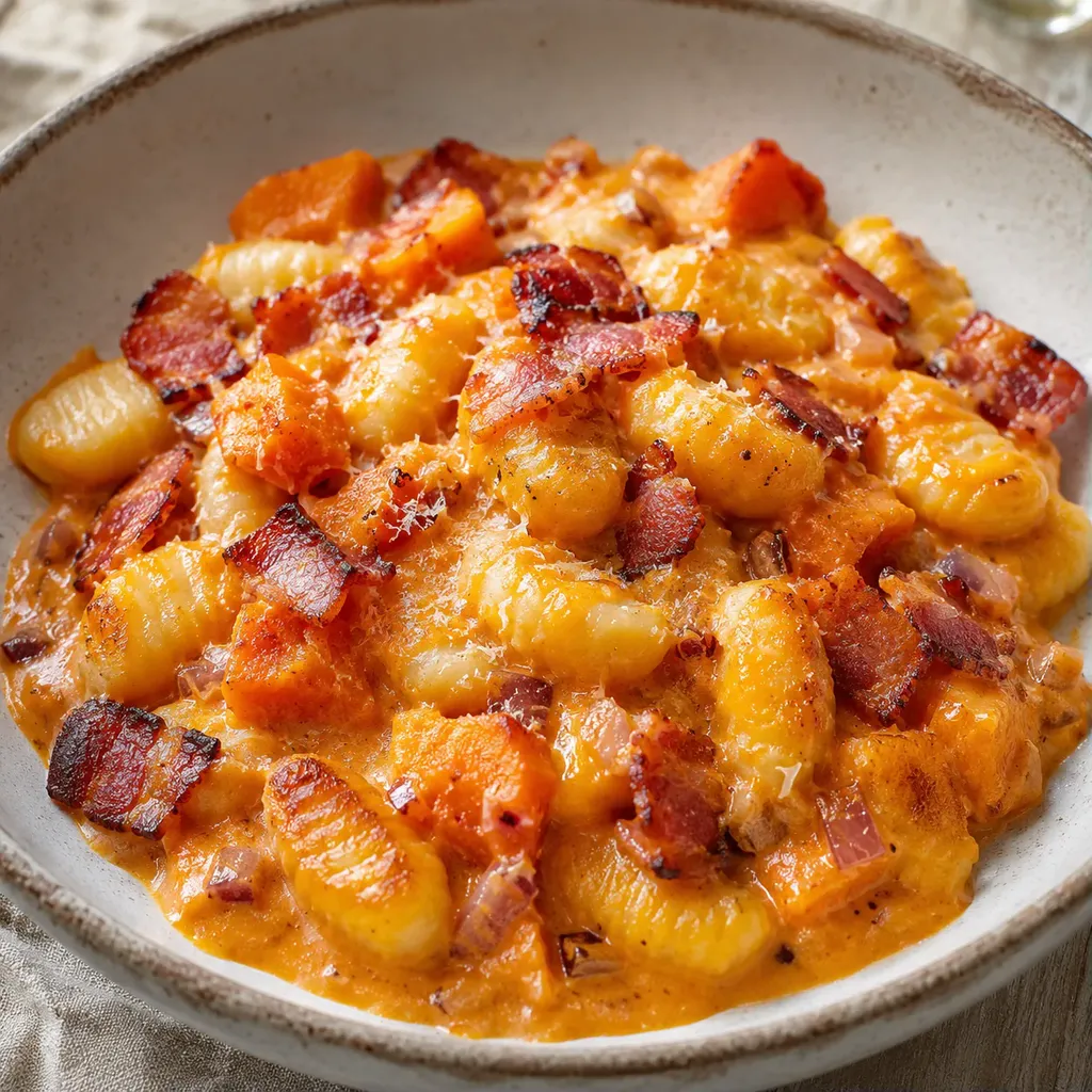 Potimarron bacon gnocchis