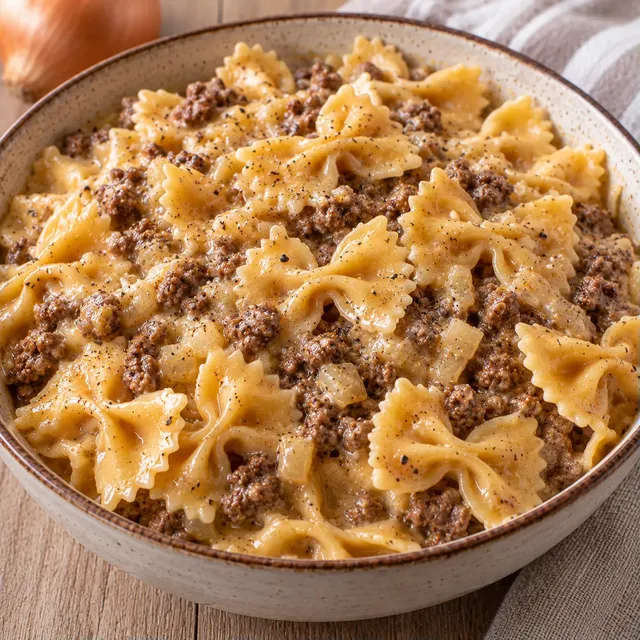 Farfalles et viande crémeuses