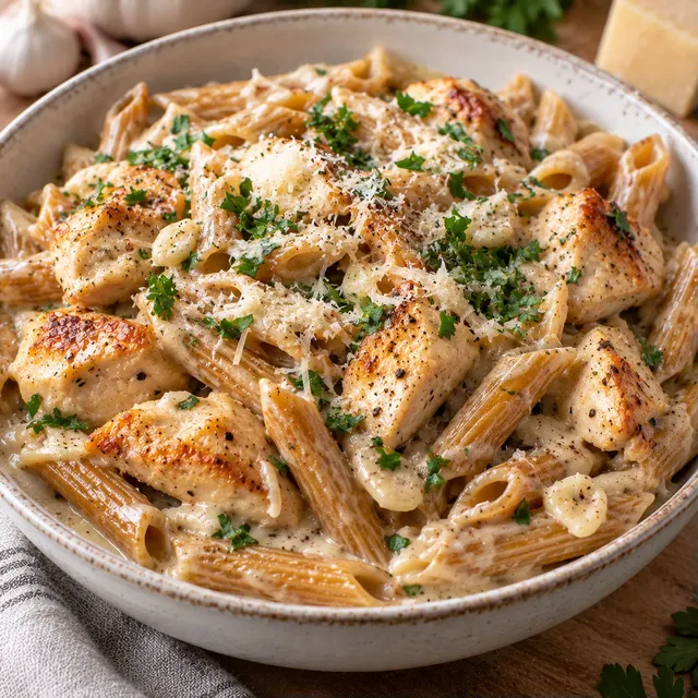 Poulet et pâtes crémeuses