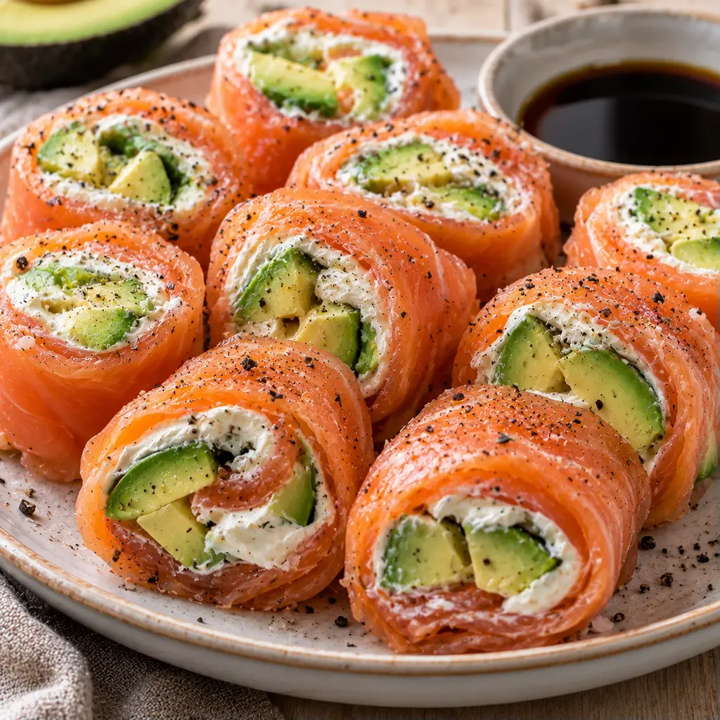 Saumon avocat roulés