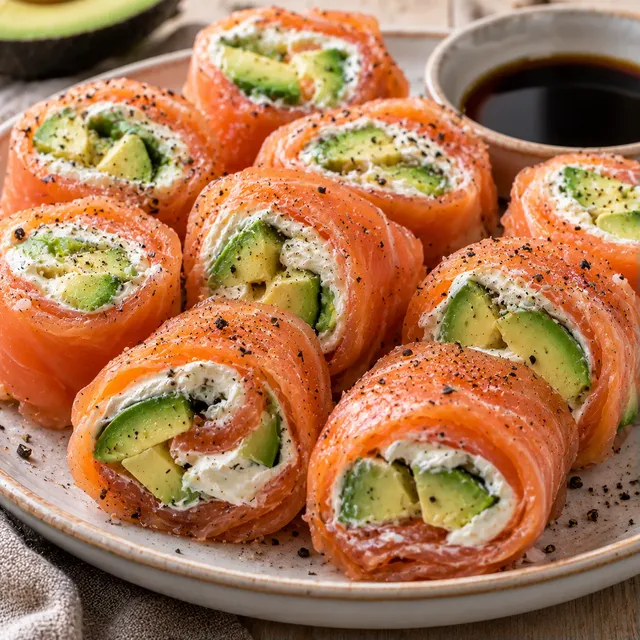 Saumon avocat roulés