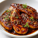 Poulet caramélisé au miel, ail et sauce soja.