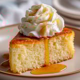 Un dessert de semoule au lait accompagné de caramel, servi sur une assiette.