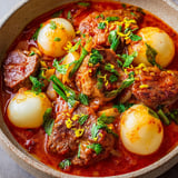 Bol garni d'un sauté d'agneau aux navets et zestes d'agrumes.