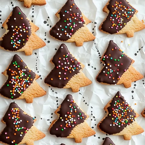 Biscuits aux formes variées, décorés avec du chocolat noir et des pépites colorées.