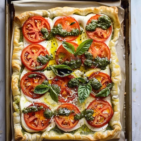Pizza Caprese au Pesto avec Pâte Feuilletée